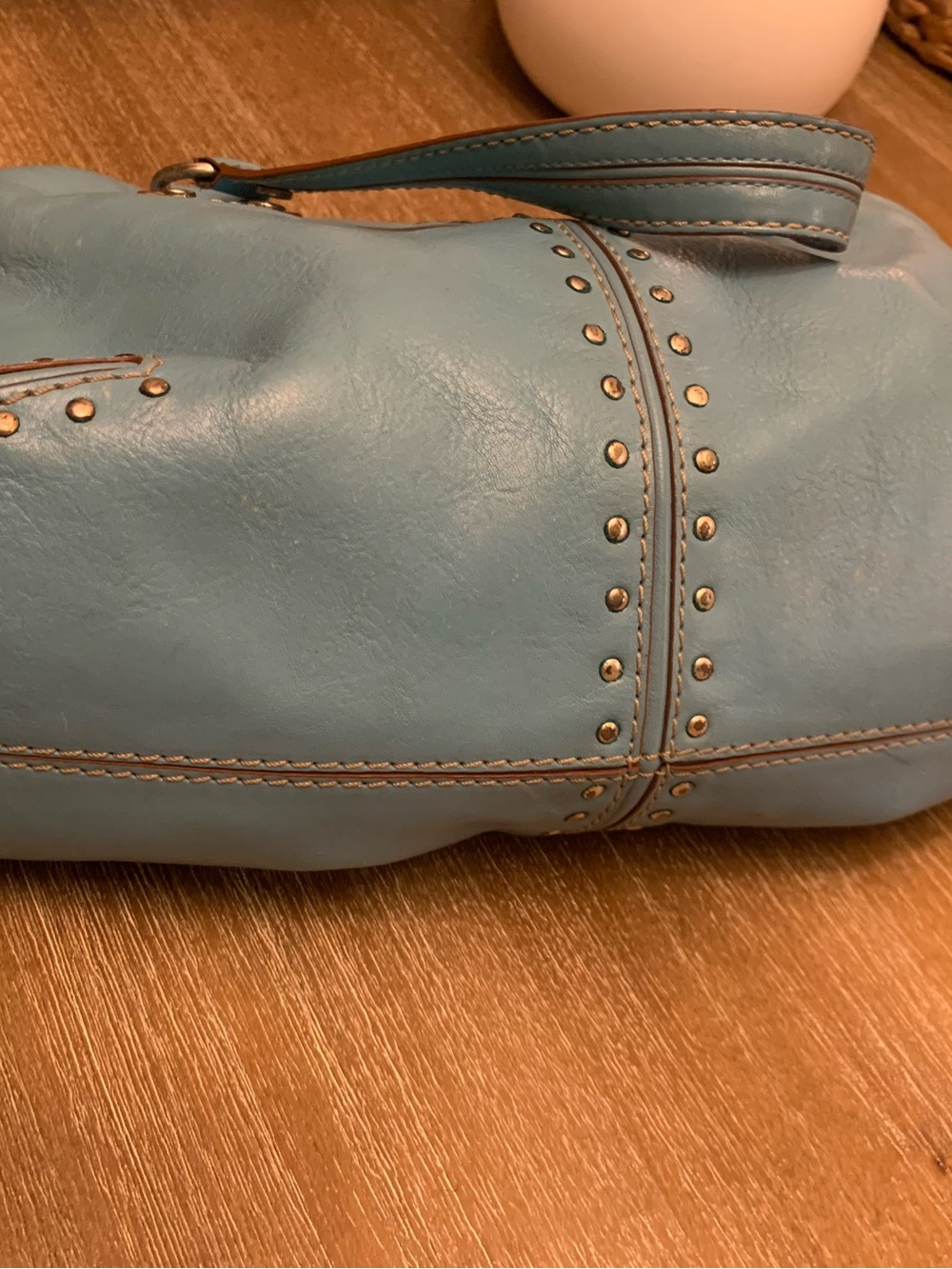 Michael Kors Sky Blue Studded Leather Shoulder Bag - Picture 9 of 16